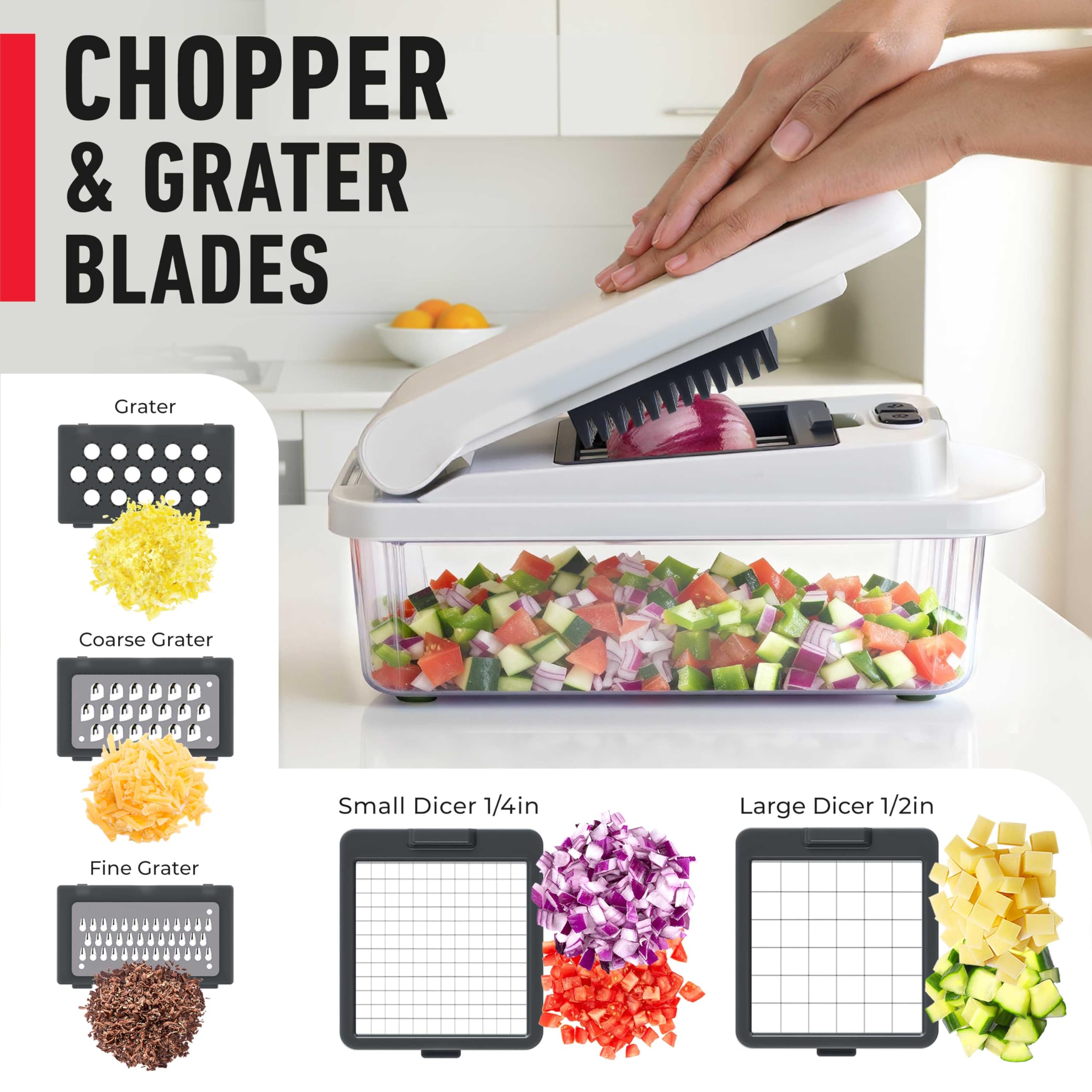 Mueller Pro Chopper 2mm slicer blade creates clean onion rings.