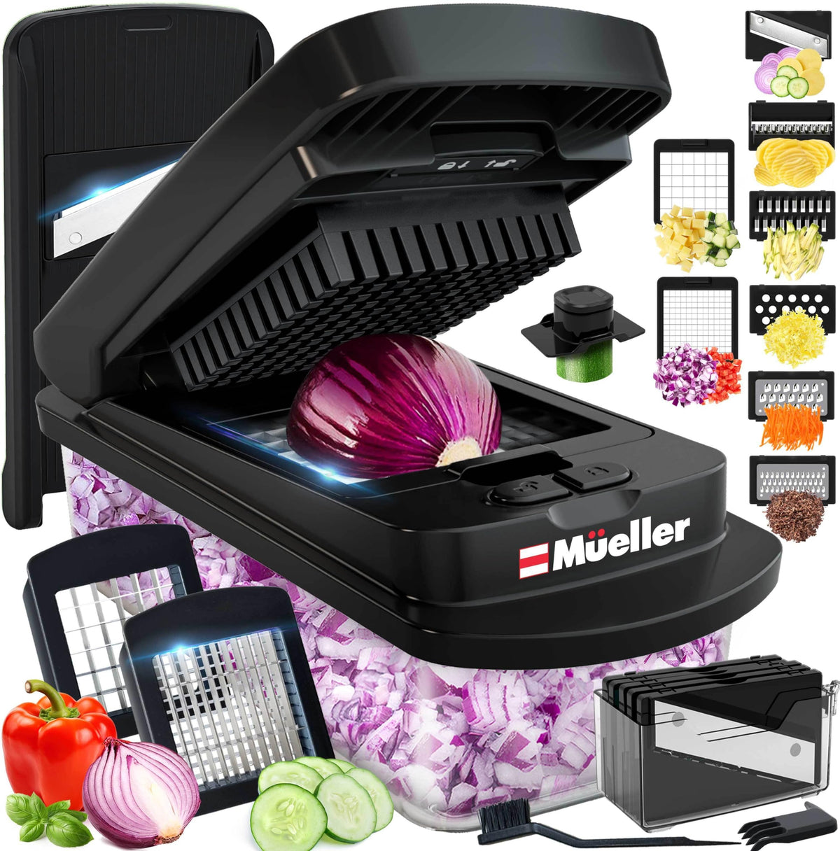 Mueller Pro-Series 10-in-1 chopper container keeps chopped ingredients organized for quick meals