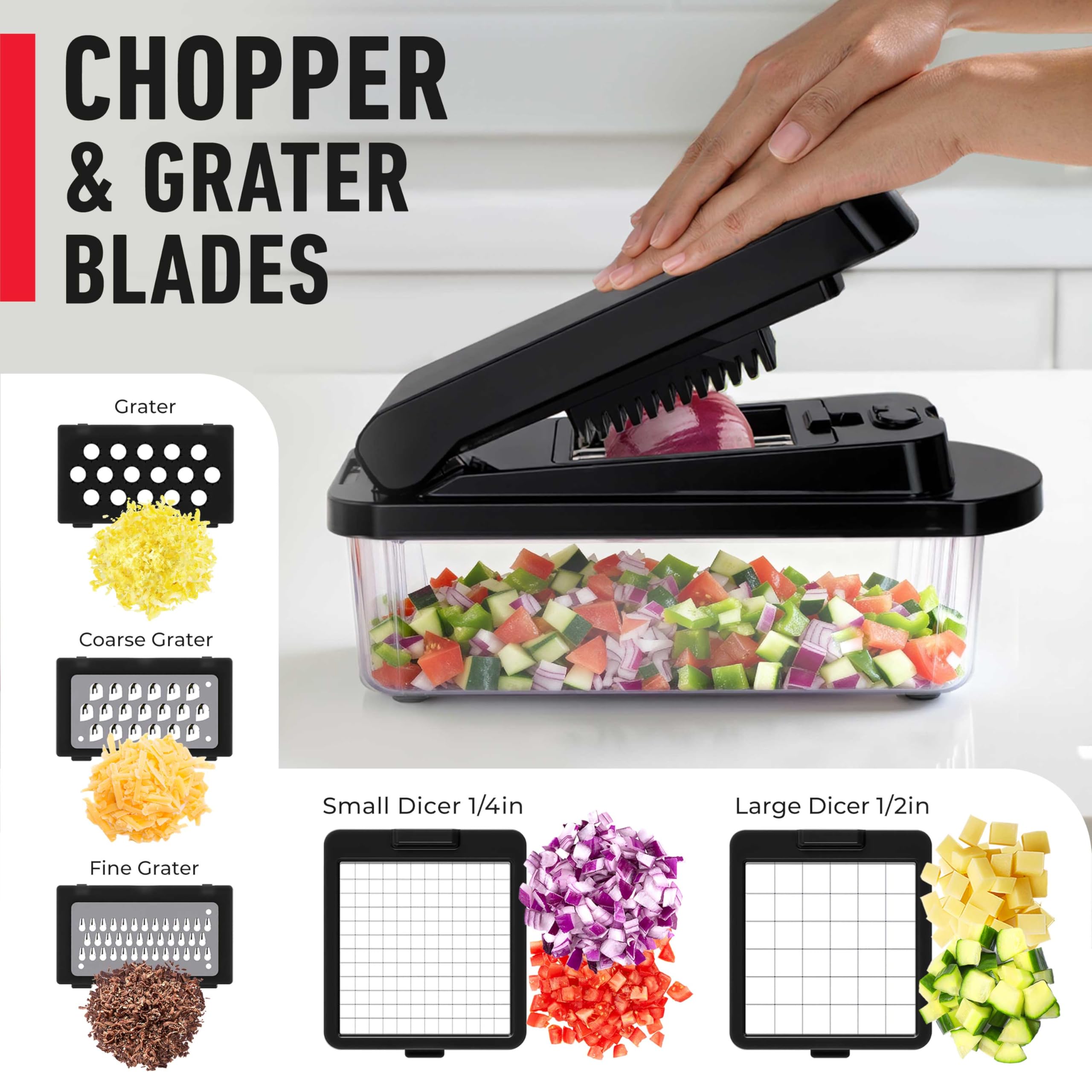 Mueller Pro-Series onions sliced evenly with precision using the 8 blades