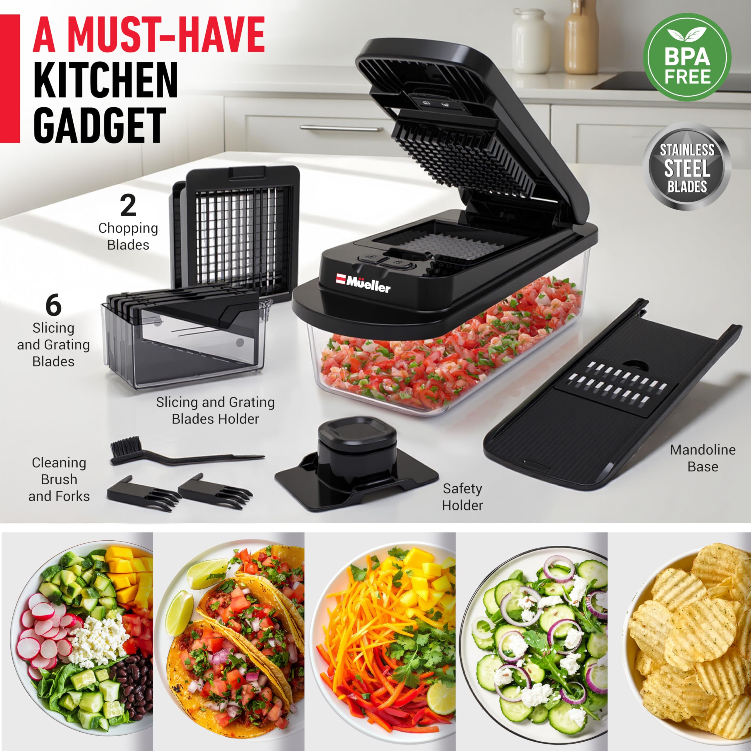 Mueller Pro-Series chopper is dishwasher-safe for easy cleanup