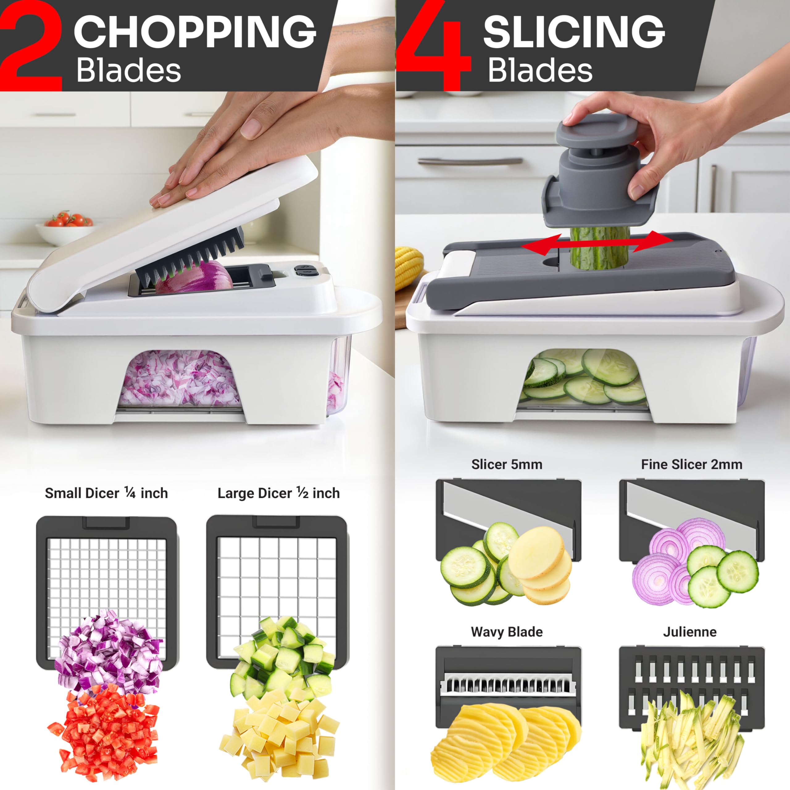 Mueller Pro-Series 2mm slicer delivers precise, uniform slices for salsa and salads.