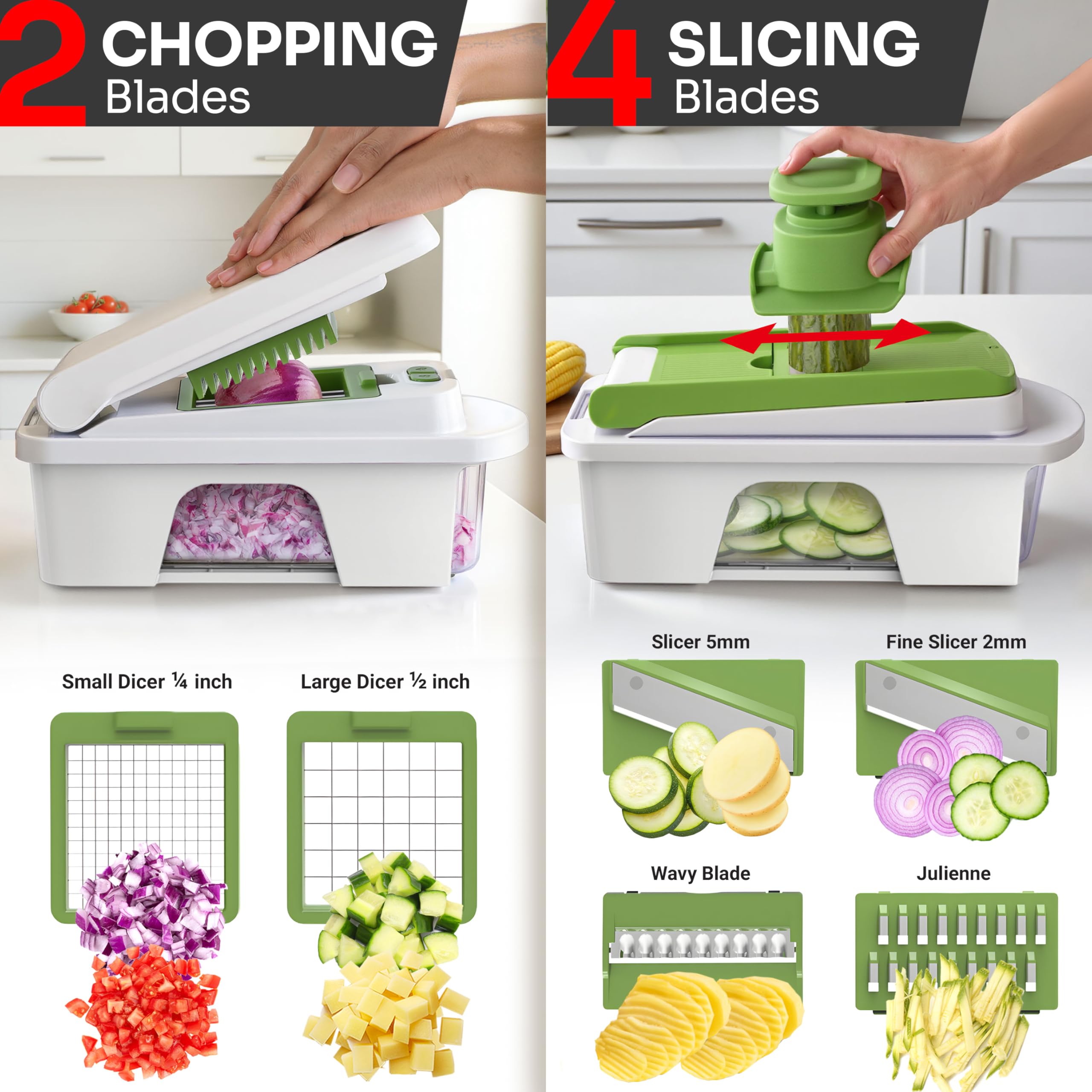Mueller Pro-Series food holder stabilizes small vegetables during cutting.