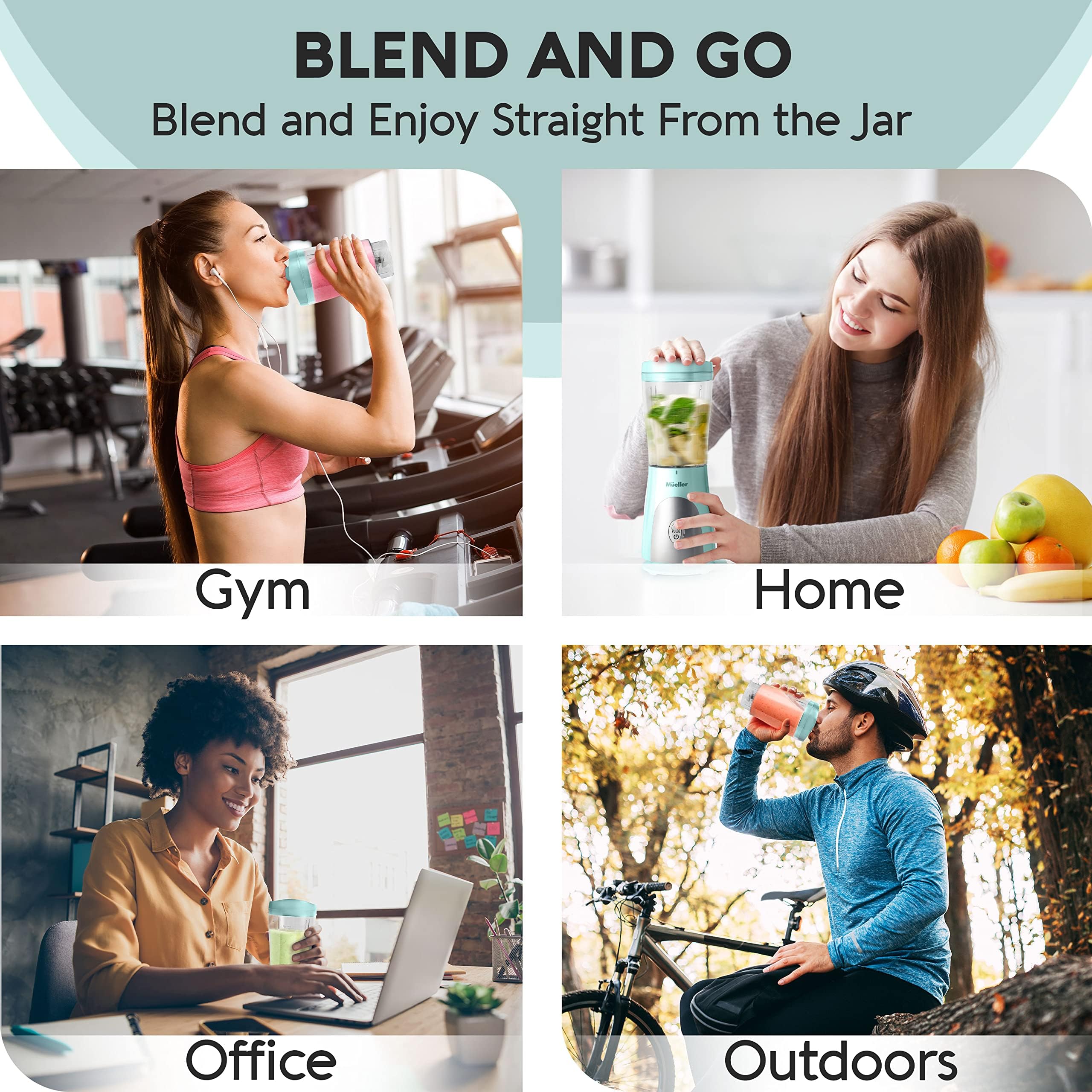 Mueller Smoothie Blender one-touch pulse for fast, smooth results.