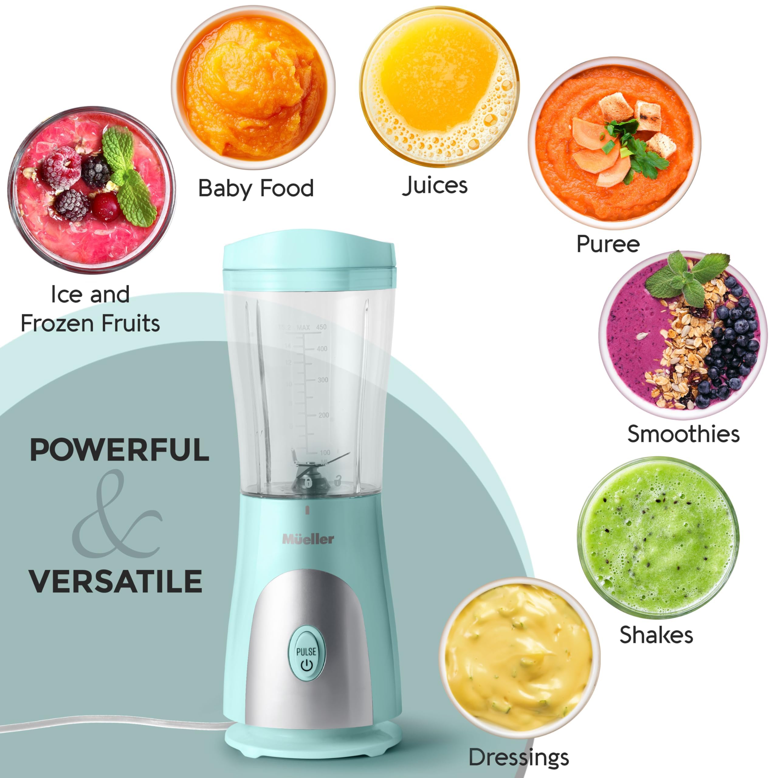 Mueller Smoothie Blender portable jar for easy, on-the-go prep.