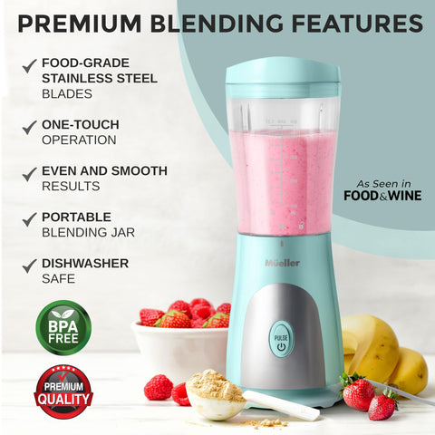 Mueller Smoothie Blender travel cup and lid for on-the-go blending.