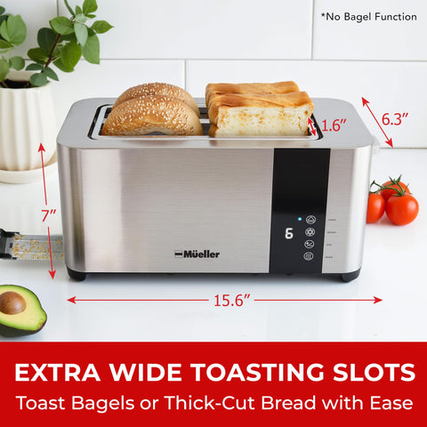 Mueller UltraToast wide slots close-up for thick bread and bagels.