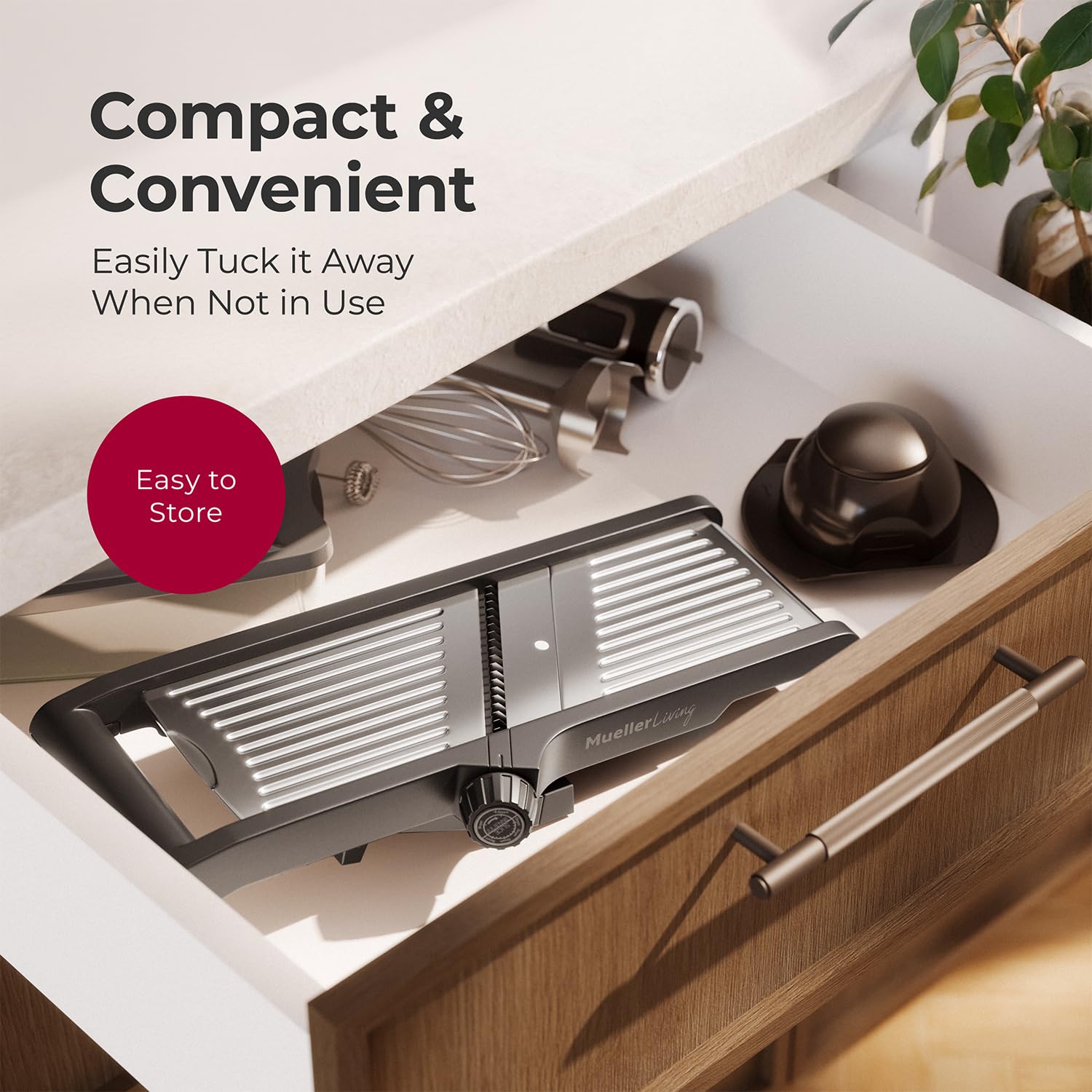 MuellerLiving mandoline is top-rack dishwasher safe for easy cleanup.