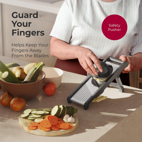 MuellerLiving mandoline doubles as shredder for cabbage or cheese.