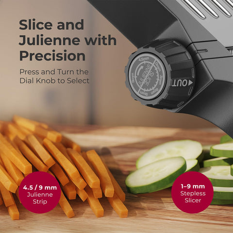MuellerLiving mandoline features stainless steel body for durable kitchen slicing.