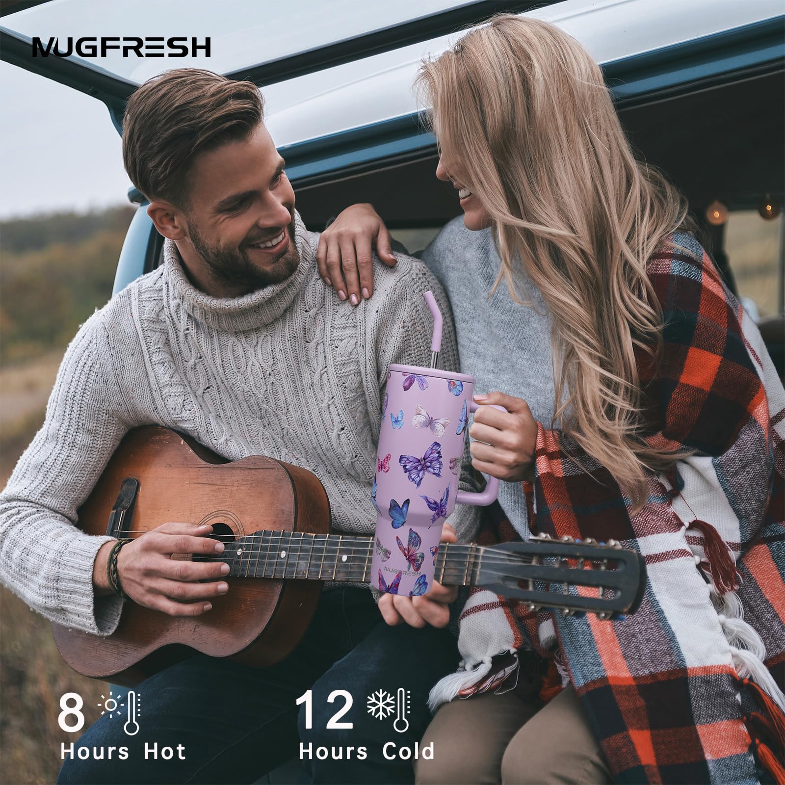 MugFresh Butterfly Tumbler cap closeup highlights spill-resistant design and durability.
