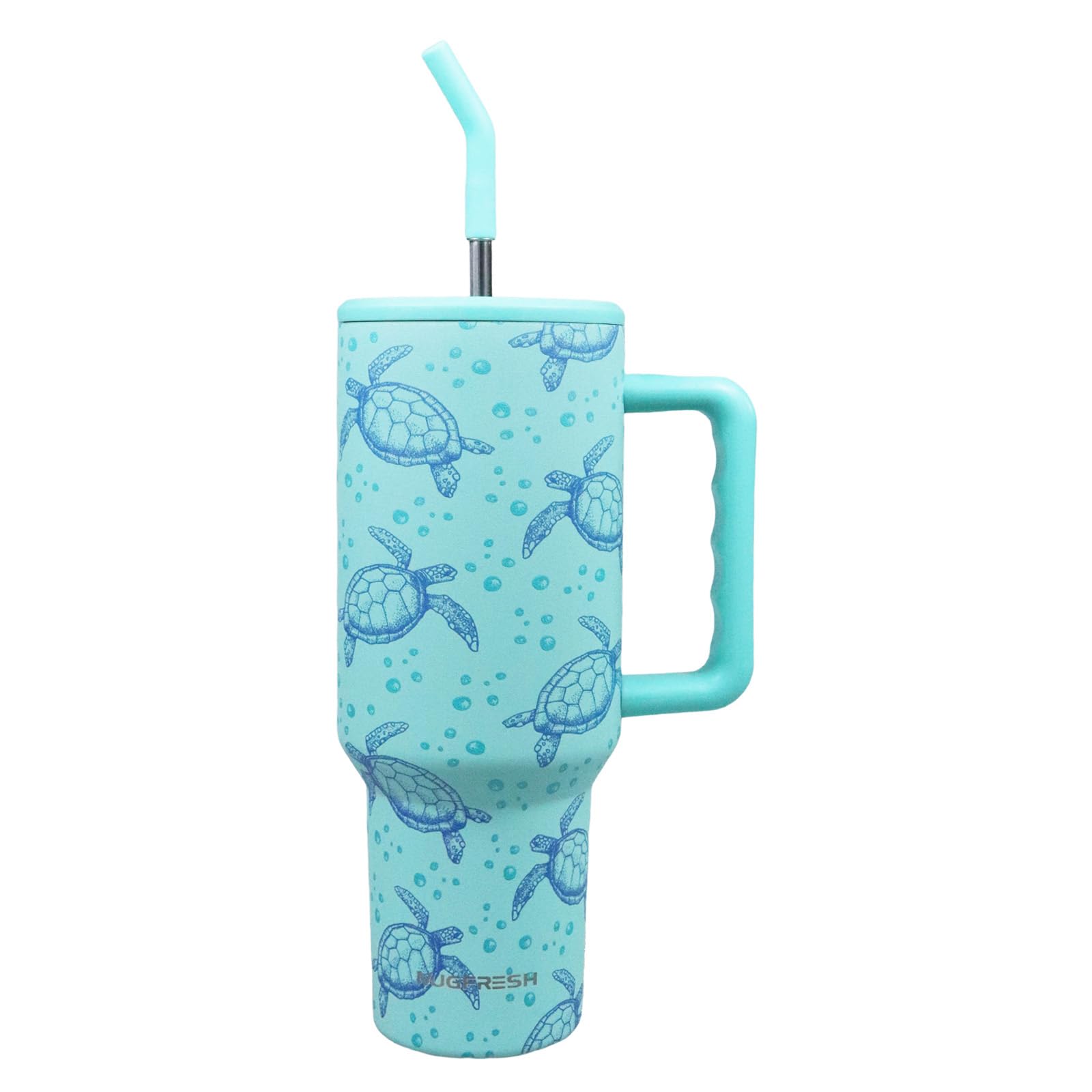 MugFresh Sea Turtle Tumbler with handle for easy transport and on-the-go hydration
