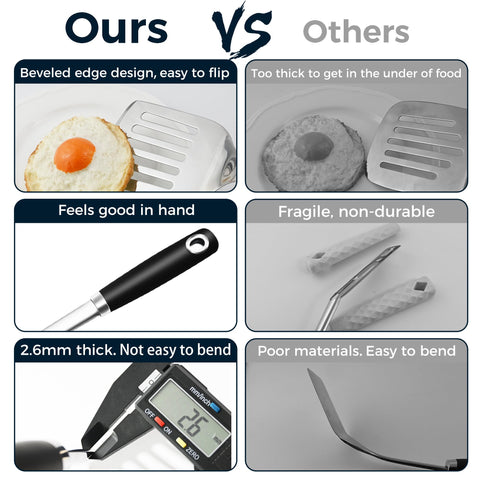 MUJINON 14-3-in spatula set slotted for draining fats during cooking.