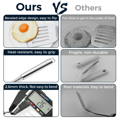 MUJINON 14.5-inch slotted spatula draining grease during cooking