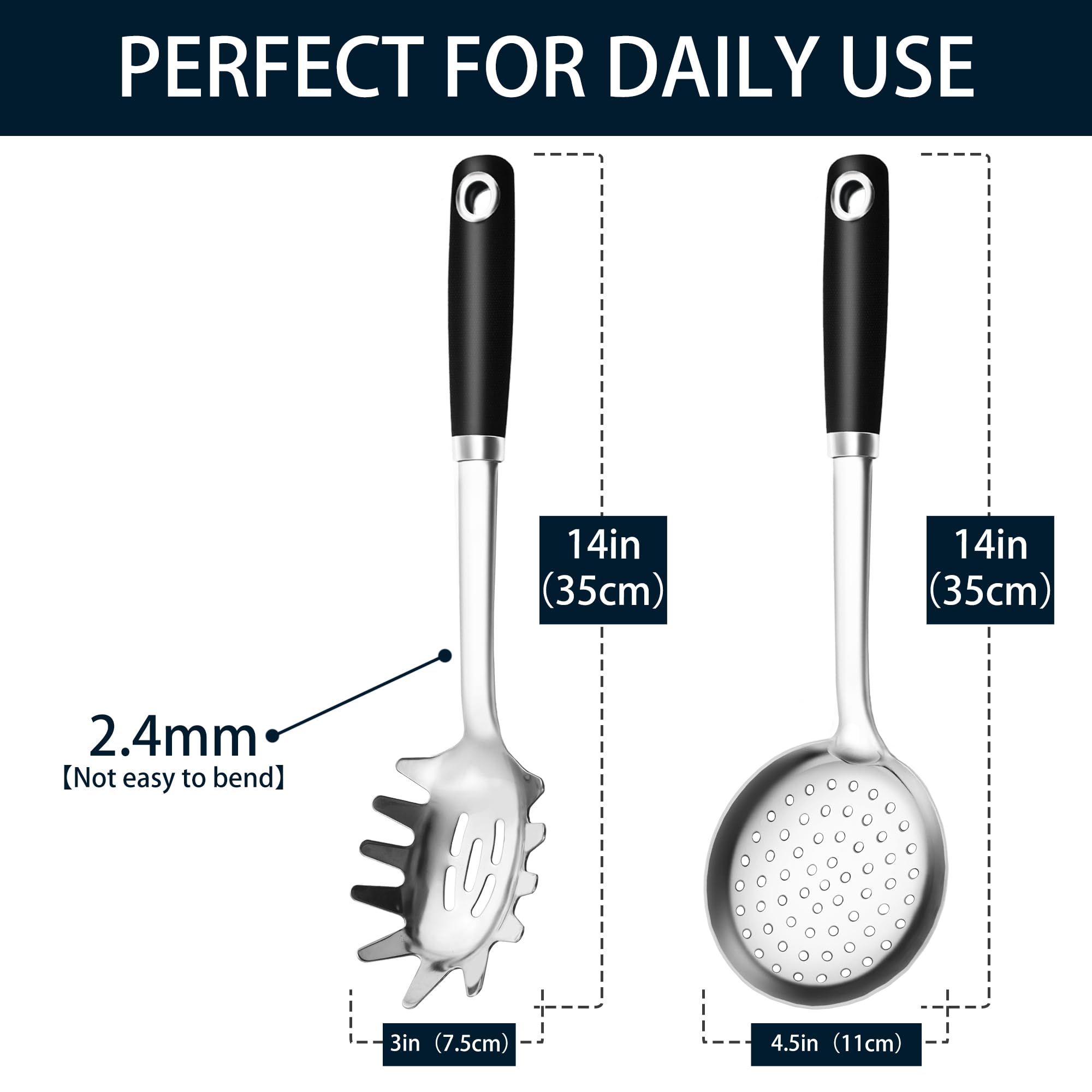 MUJINON slotted spoon skimmer cleanly drains sauces with heavy-duty resilience.