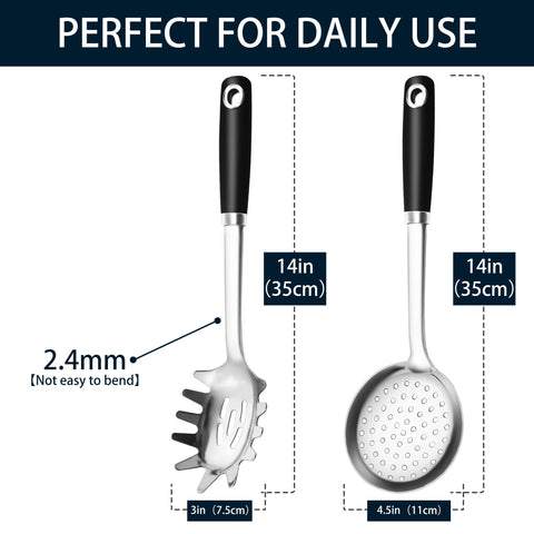 MUJINON slotted spoon skimmer cleanly drains sauces with heavy-duty resilience.