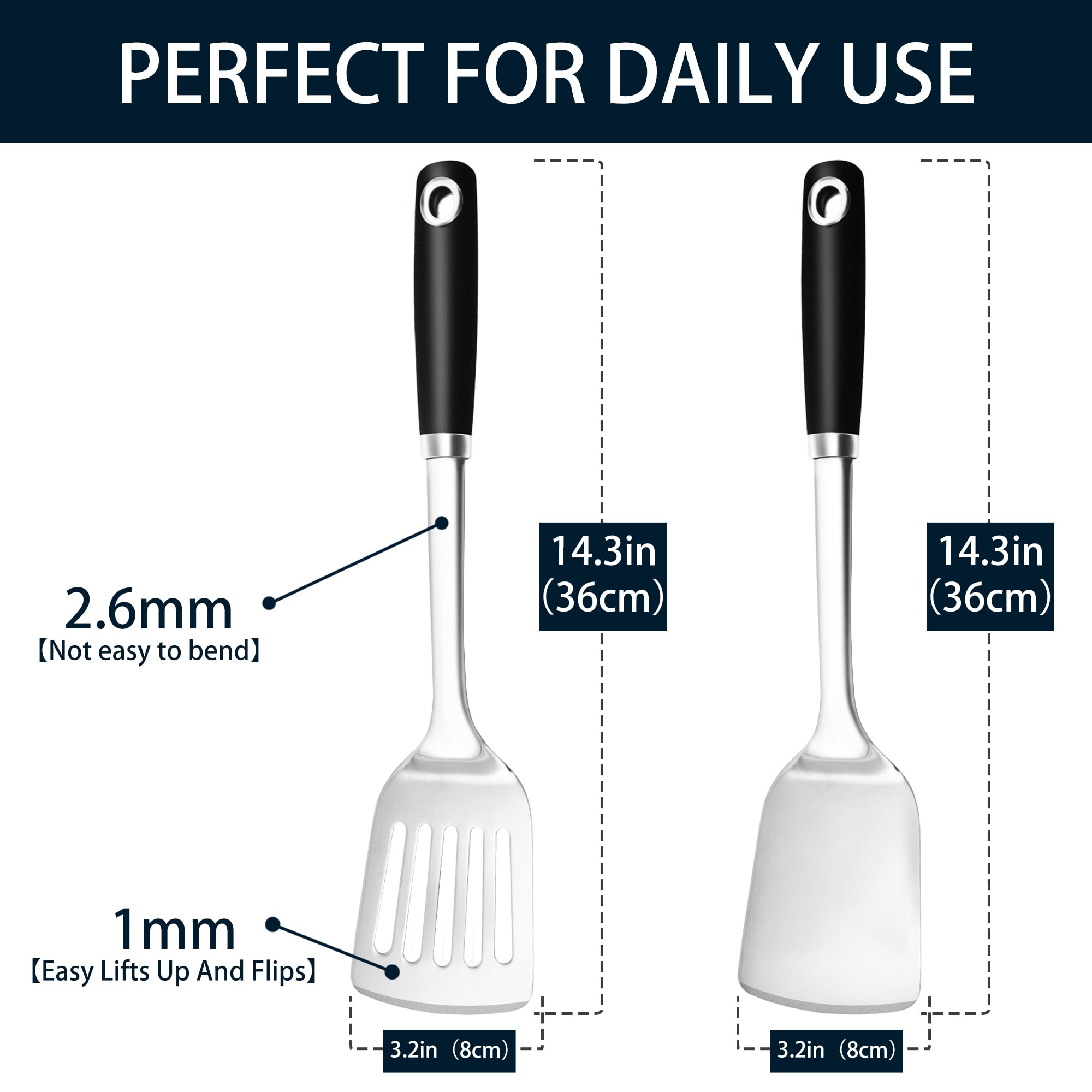 MUJINON stainless steel spatulas resist rust and clean easily on stainless pans.