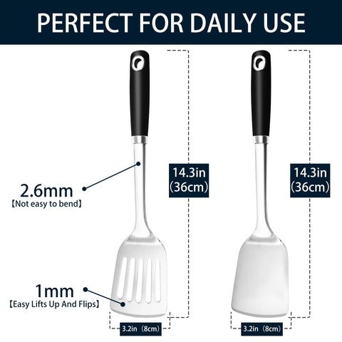 MUJINON stainless steel spatulas resist rust and clean easily on stainless pans.