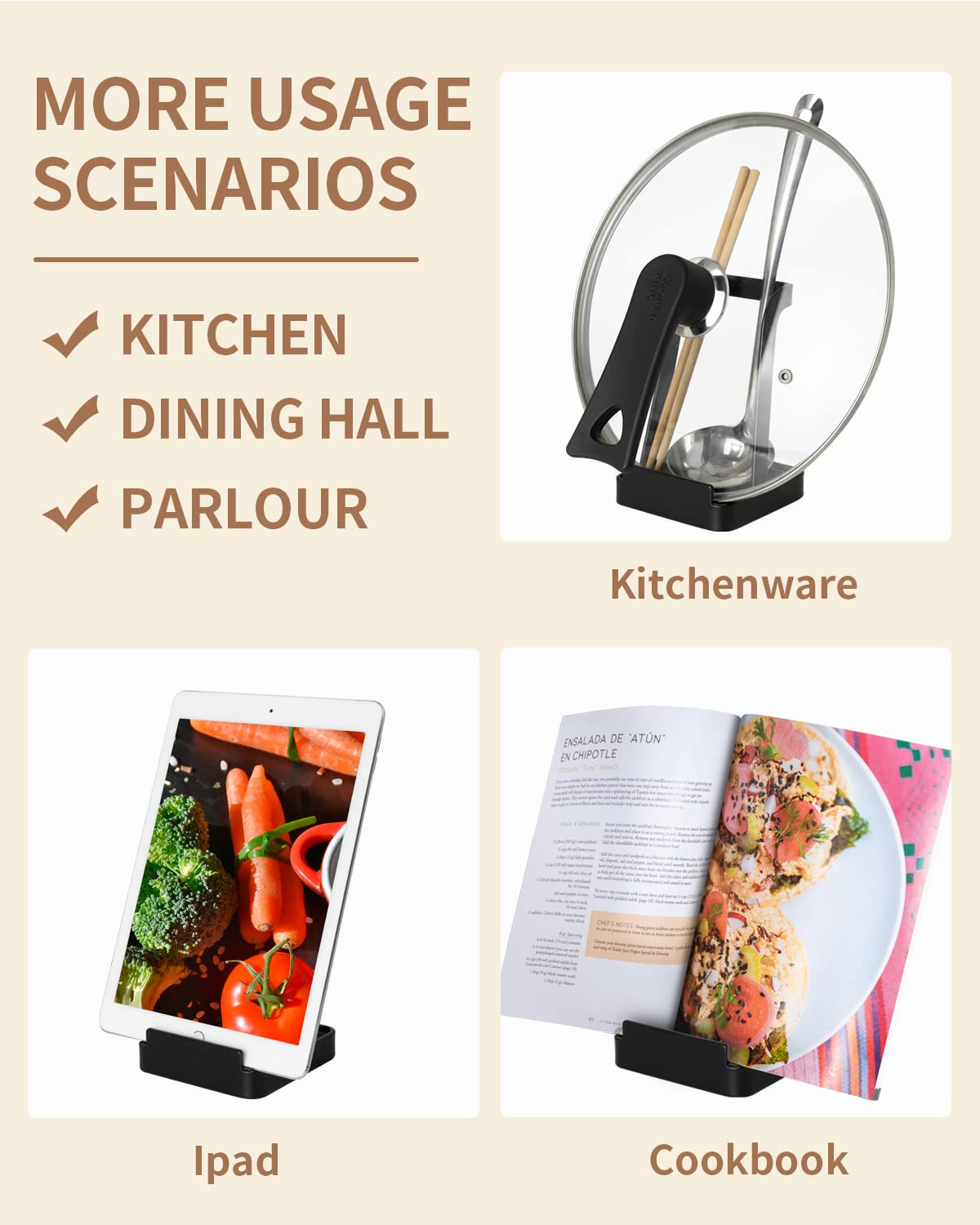 Mukkuri Ladle & Lid Stand helps prevent splatter during cooking
