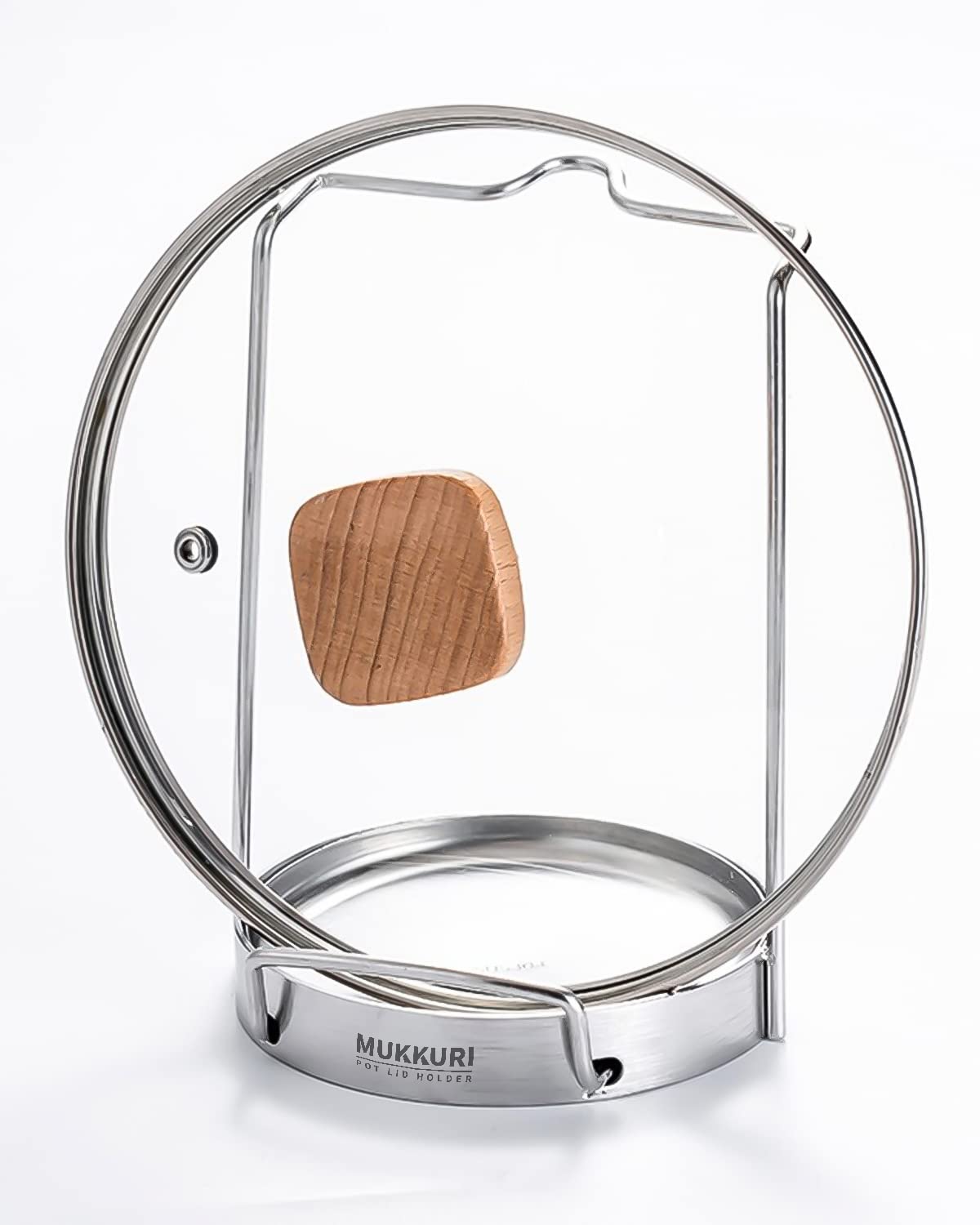 Mukkuri stainless steel lid holder neatly supports lids and pans.