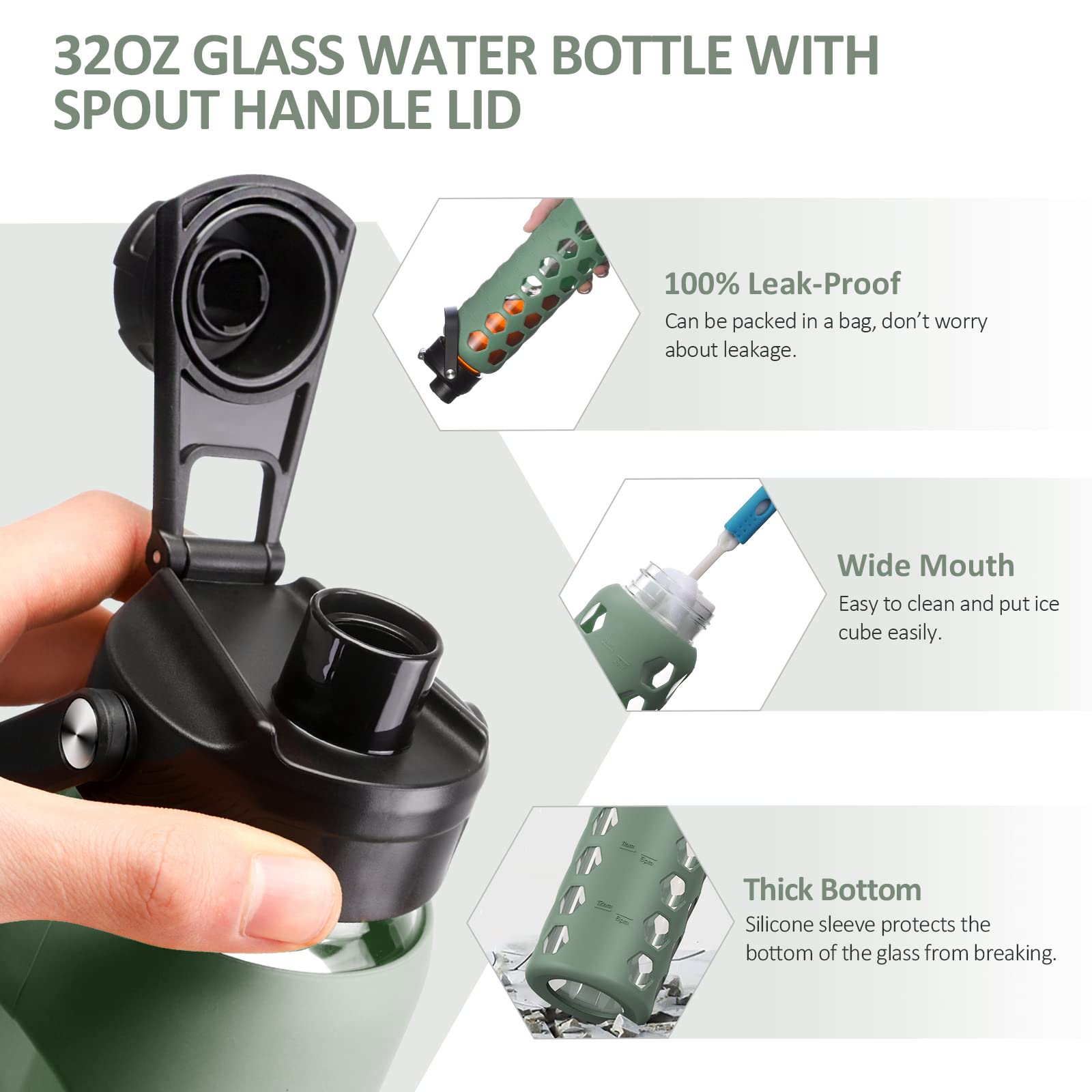 MUKOKO dishwasher-safe bottle olive for easy cleaning and daily use