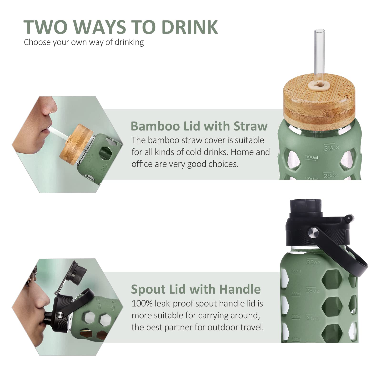 MUKOKO spout handle lid olive in action for smooth pouring during workouts