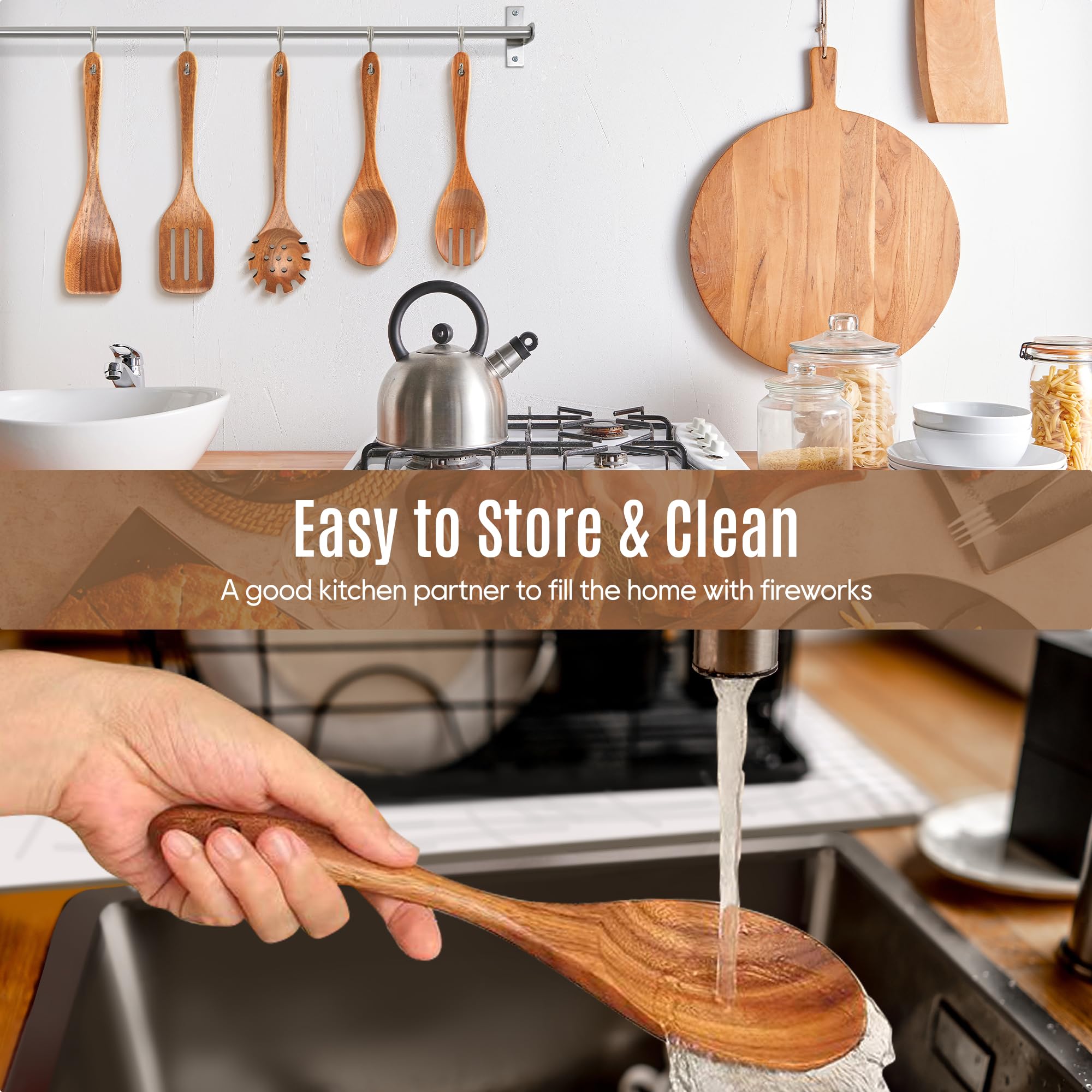 MULBOM teak spaghetti spoon perfect for easy pasta serving.