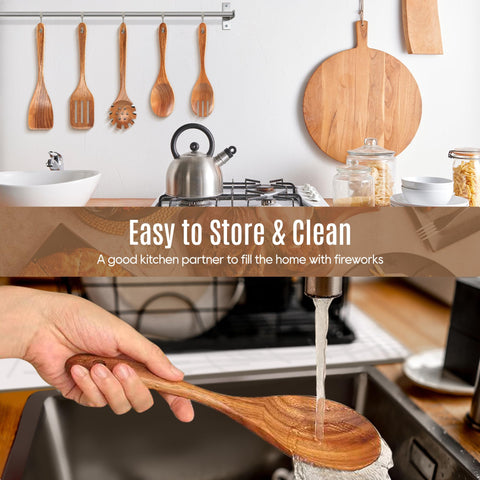 MULBOM teak spaghetti spoon perfect for easy pasta serving.