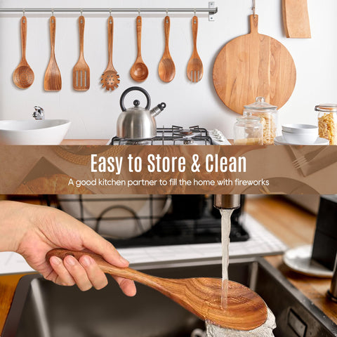 MULBOM teak salad spoon smooth edge for gentle serving