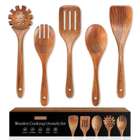 MULBOM teak spoons salad-spoons for smooth mixing and serving.
