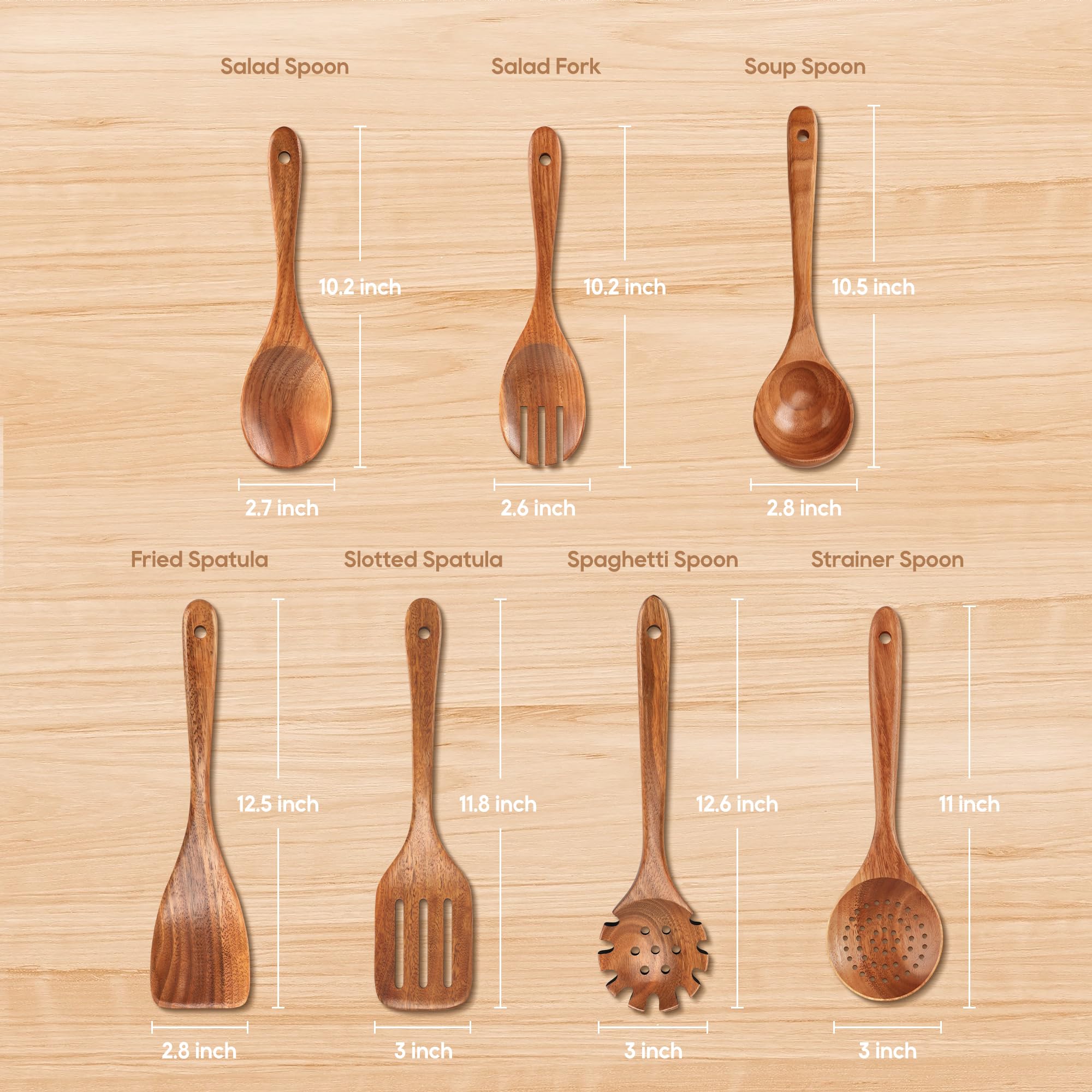 MULBOM teak slotted spatula for turning and draining while cooking