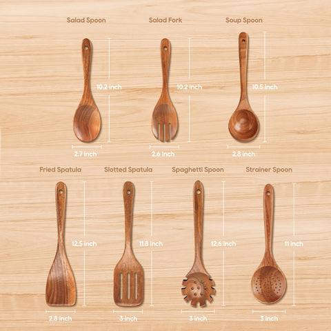 MULBOM teak slotted spatula for turning and draining while cooking