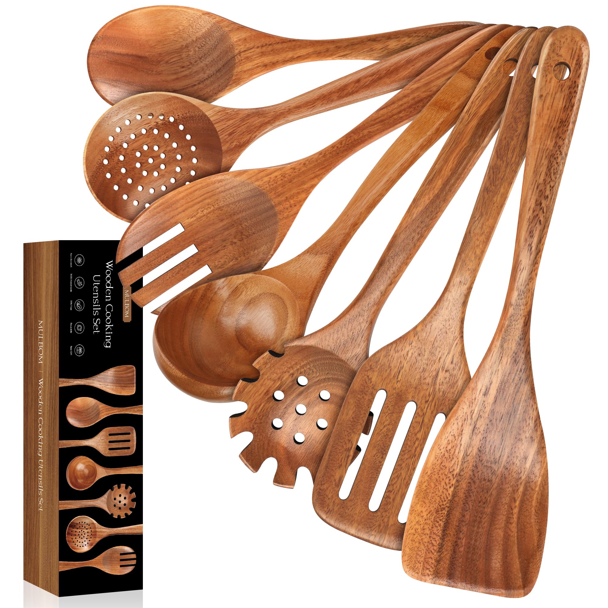MULBOM teak soup spoon with smooth non-stick surface for easy stirring