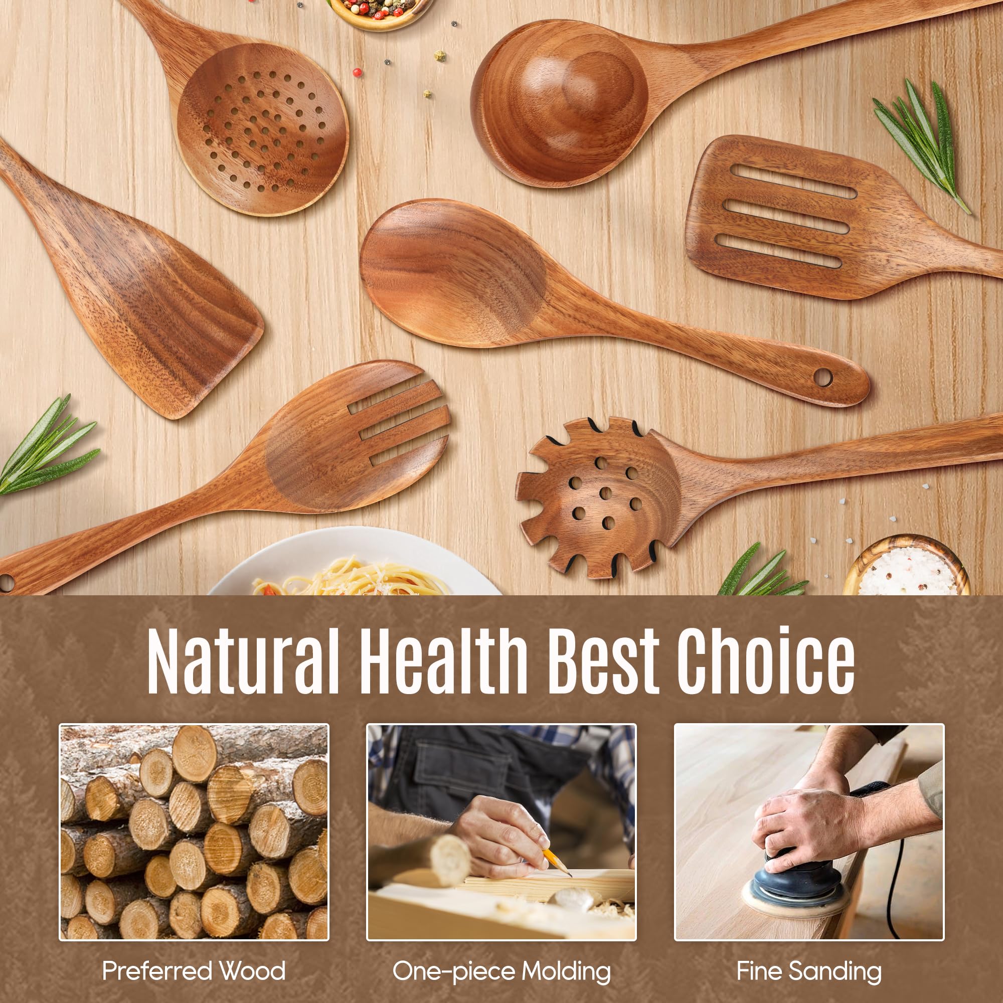 MULBOM teak strainer spoon draining liquids while serving sauces