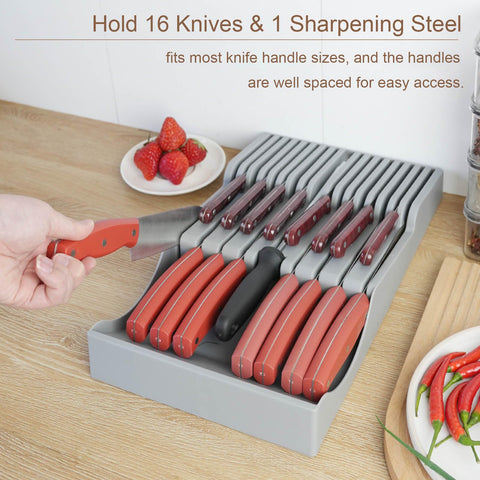 Mulikeer safety-focused in-drawer setup keeps blades out of reach.