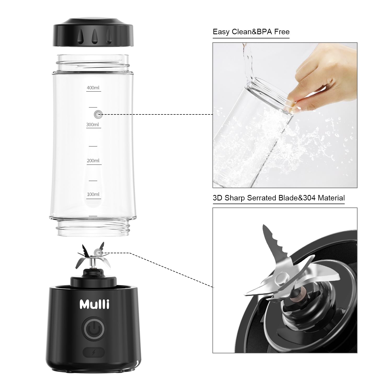 Mulli portable blender with USB charging for cordless blending on the move.