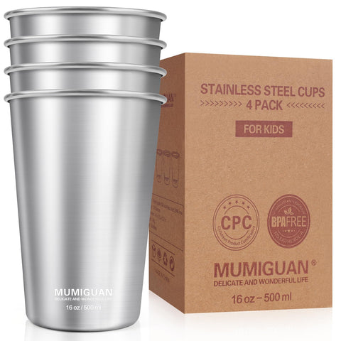 MUMIGUAN 16oz pint cup set on campsite table, stackable for outdoor adventures.