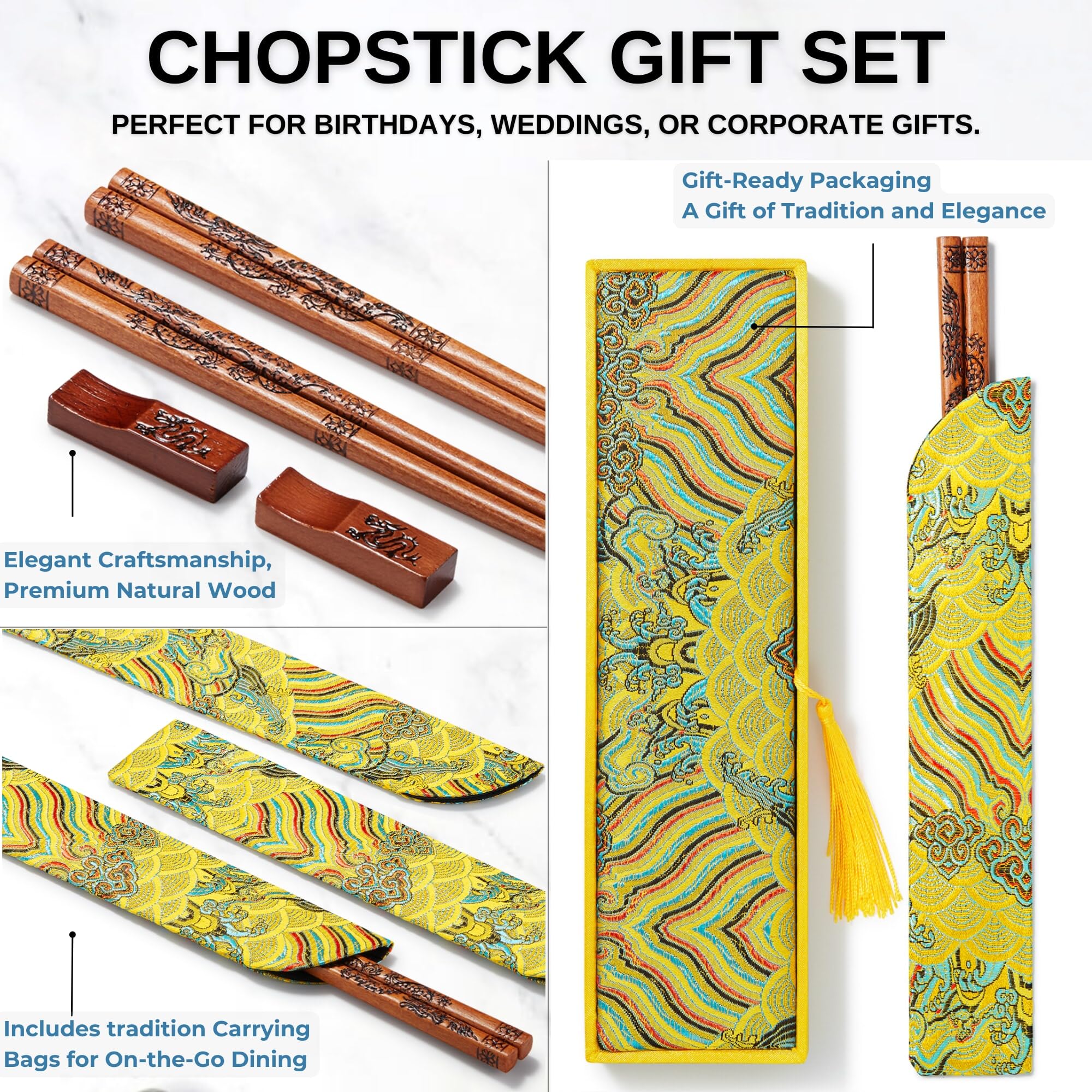 MUMSUNG dragon chopsticks with holder keeps set organized.