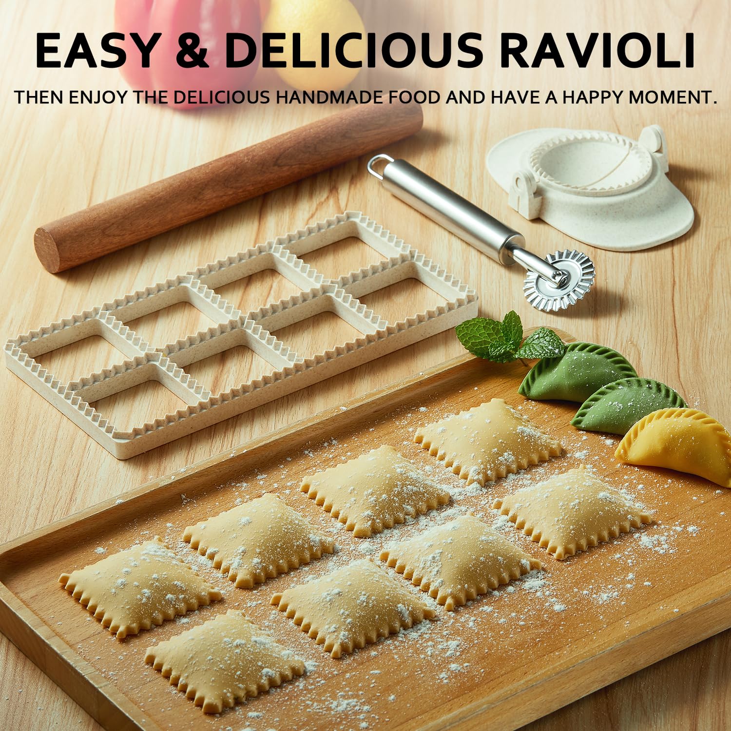 MUMSUNG Ravioli Press with fluted edges for clean cuts.