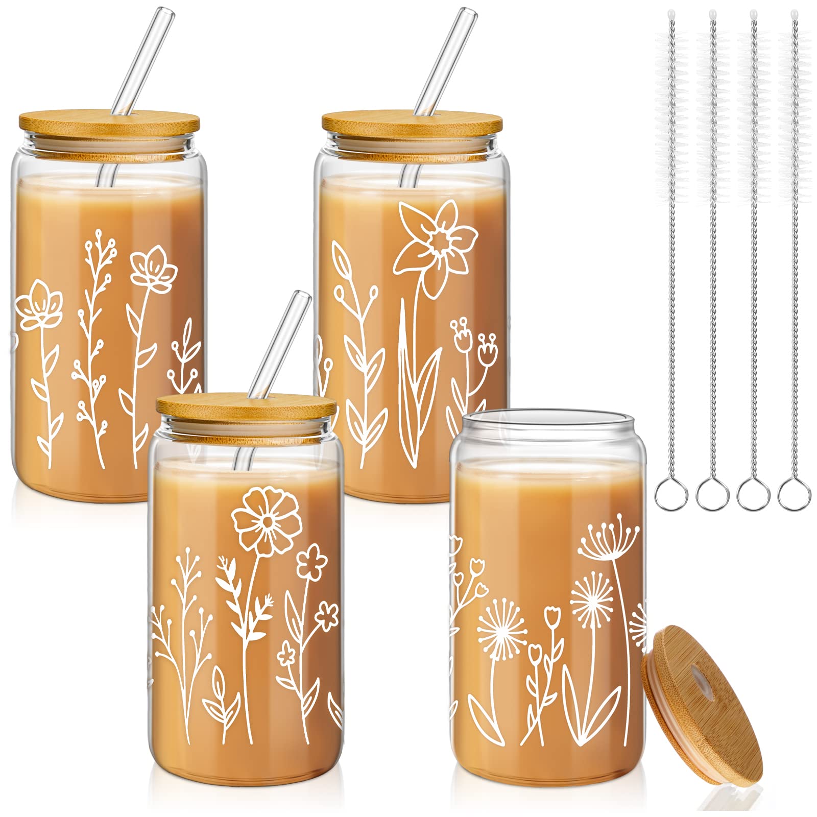 Mumufy boho floral 16oz tumbler with bamboo lid for iced coffee