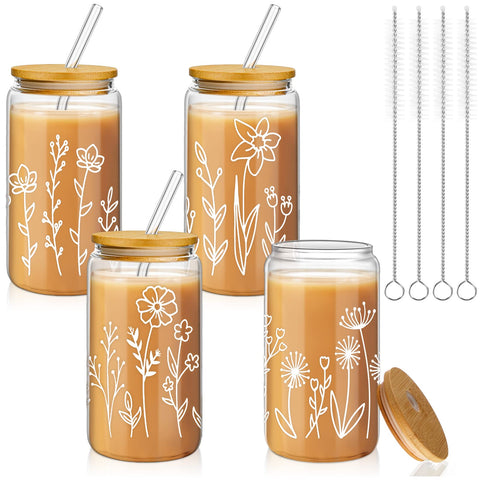 Mumufy boho floral 16oz tumbler with bamboo lid for iced coffee