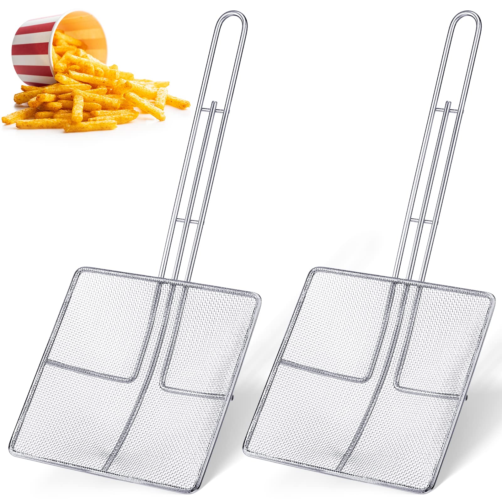 Mumufy square mesh skimmer with long handle for safe frying