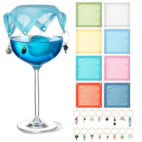 Mumufy wine glass covers with charms add color and keep bugs out during outdoor sipping.