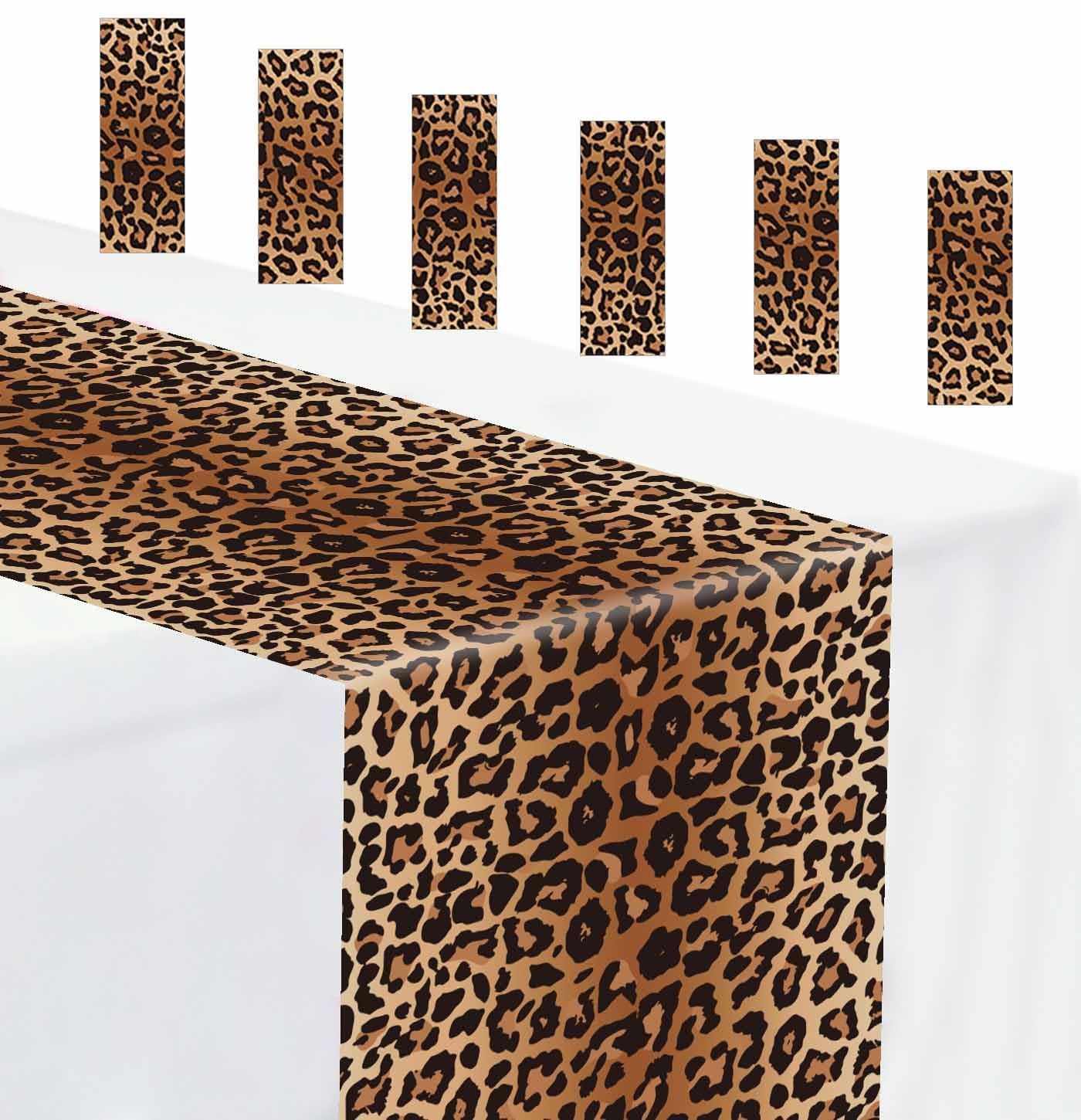 Munilail leopard table runner laid flat for quick leopard-theme setup.