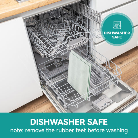 Murrey Home clear counter tray highlights hygienic, non-porous surface for easy cleaning.