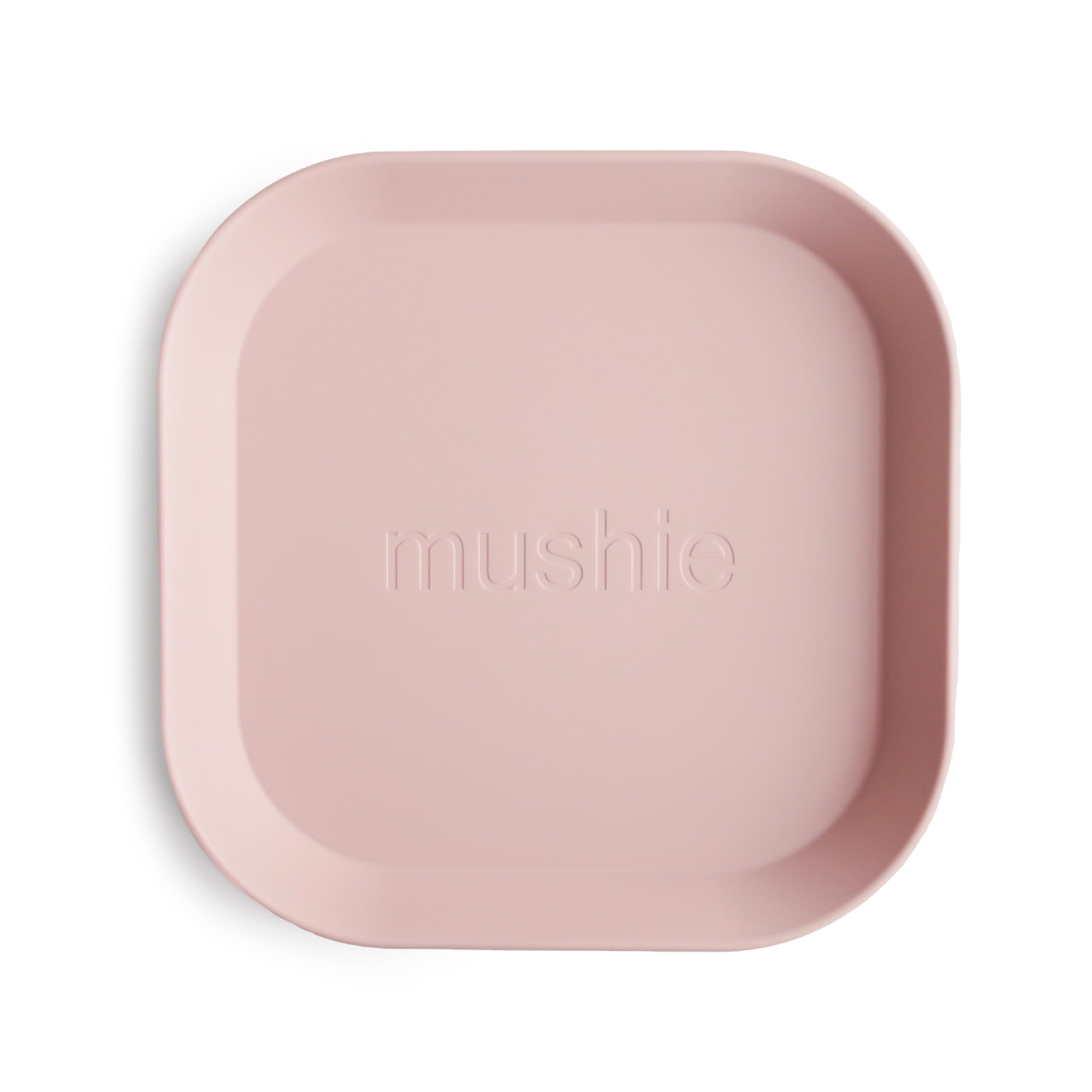 Mushie square dinnerware plates blush 2-pack for easy self-feeding