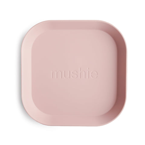 Mushie square dinnerware plates blush 2-pack for easy self-feeding