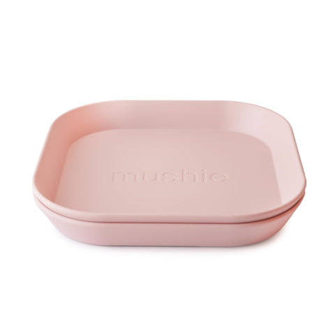 Mushie square dinnerware plates blush front view, lightweight for kids