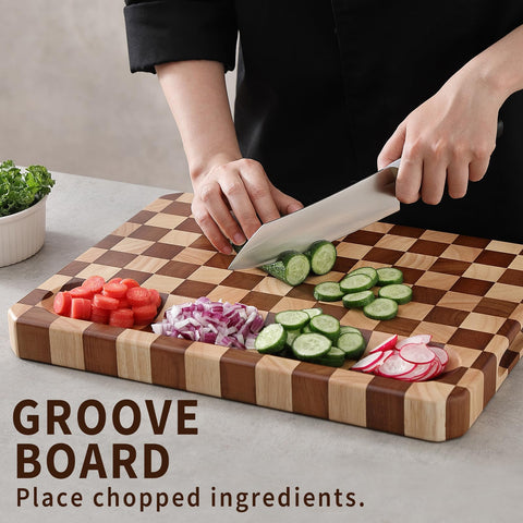 Musifan Acacia cutting board large and stable, stays in place.