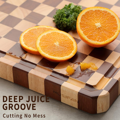 Musifan Acacia cutting board natural solid wood with smooth edges.