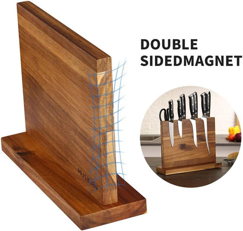 Musifan acacia wood knife block on countertop highlighting natural warmth